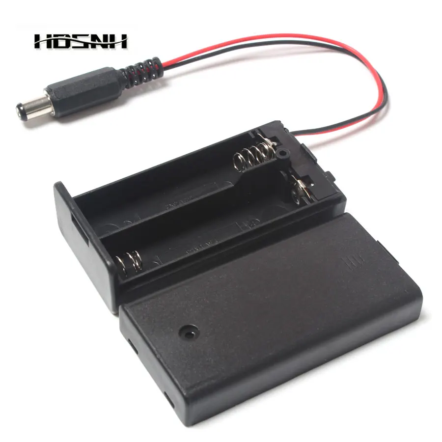 Hot Sale 3V AA Black Cover Battery Box With Wire Leads&DC Plug Plastic