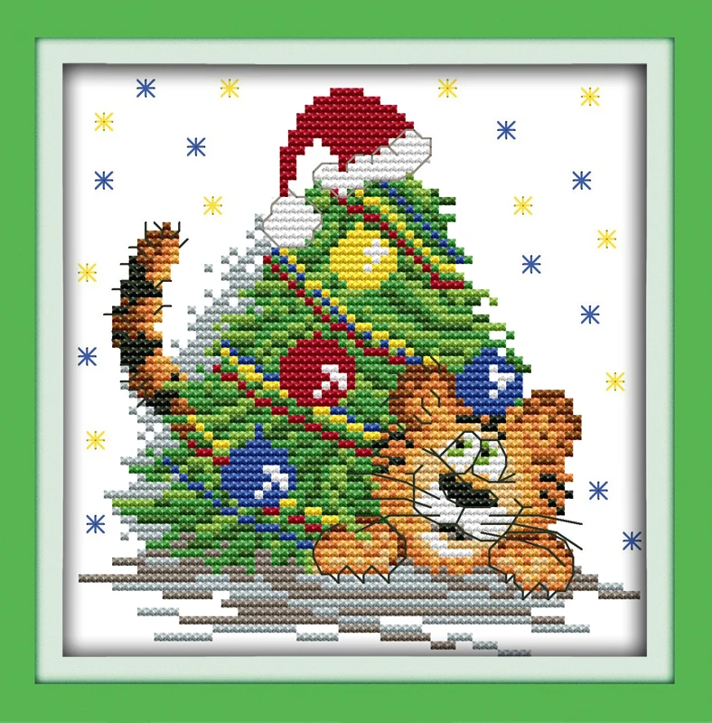 Набор для вышивки крестом The naughty little Christmas tiger 11ct с принтом рукоделия сделай сам |