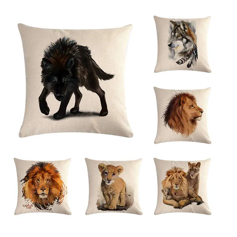 

High definition animal pattern Polyester Cushion Cover Wolf rhinoceros lion whale Pillow case Home decoration Pillow Cover 317