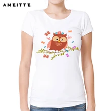 AMEITTE Весна сова с бабочками футболка Летняя женская хипстерская Футболка с принтом Harajuku футболки для женщин Белый o-образный вырез повседневные топы