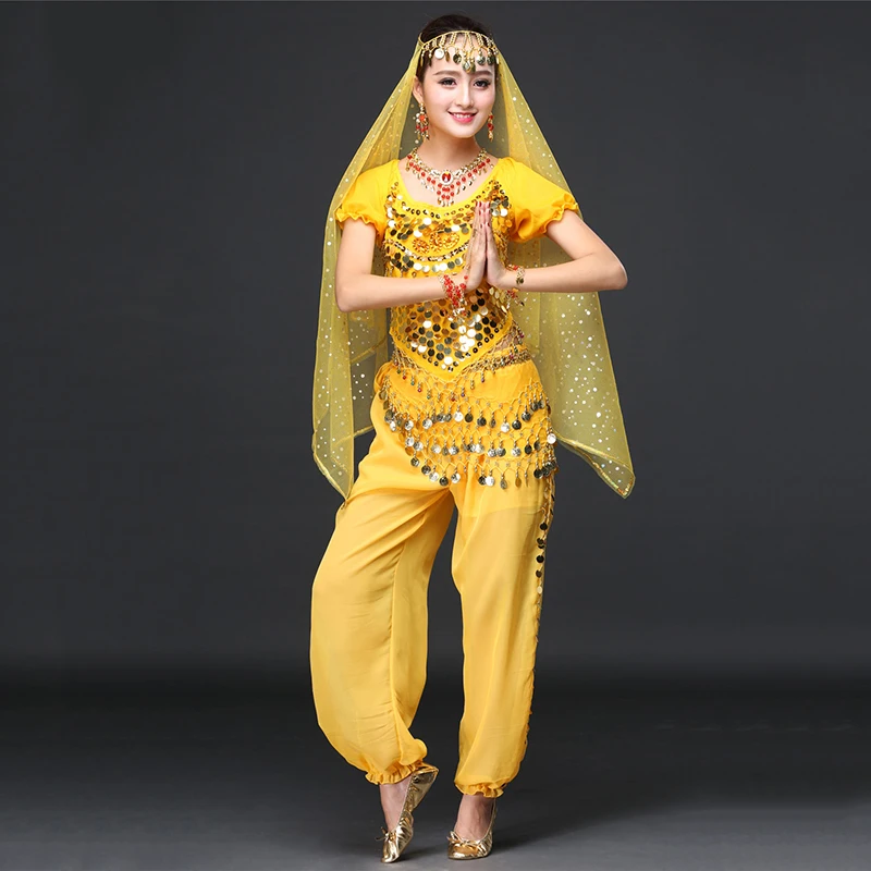 Женское танцевальное сари, одежда для танца живота, индийский костюм, набор Болливуда, 8 шт., красный, желтый, фиолетовый, розовый, красный, синий