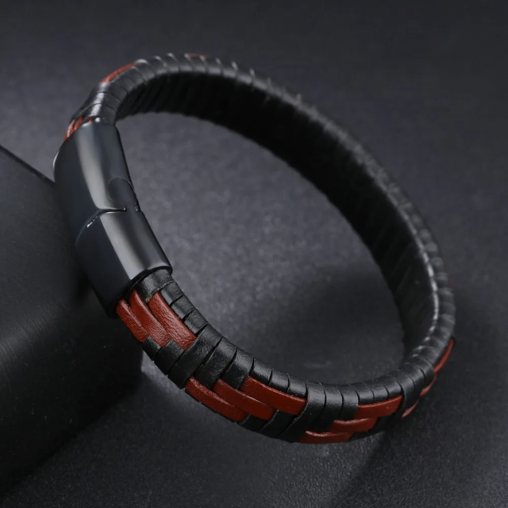 FATE LOVE Brand Men Genuine Leather wrap bracelet Black Statement bangles charm punk Fashion Jewelry 2017 new arrival