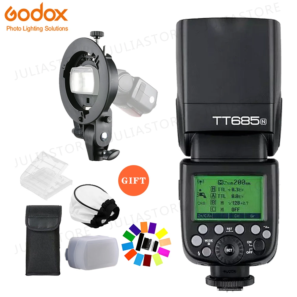 

Godox TT685 TT685N 2.4G Wireless HSS 1/8000s i-TTL Camera Flash Speedlite + Bowens S-Type Bracket for Nikon DSLR Cameras
