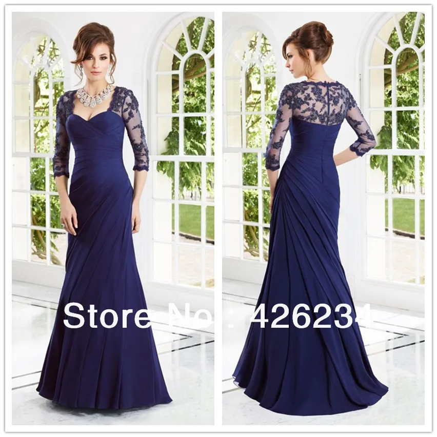 Elegant Sapphire Blue Beaded Lace Long 