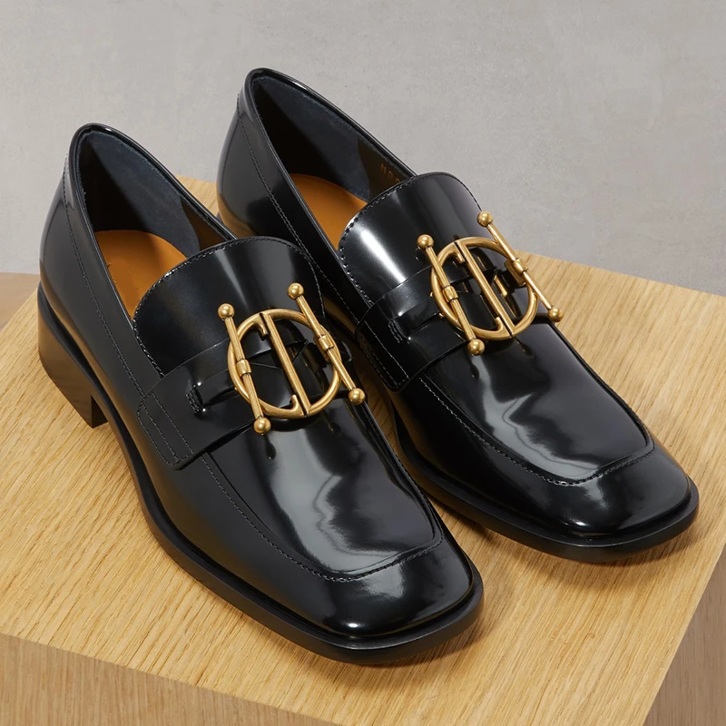 Black Patent Leather Women Loafers Runway Slip On Square Toe Casual