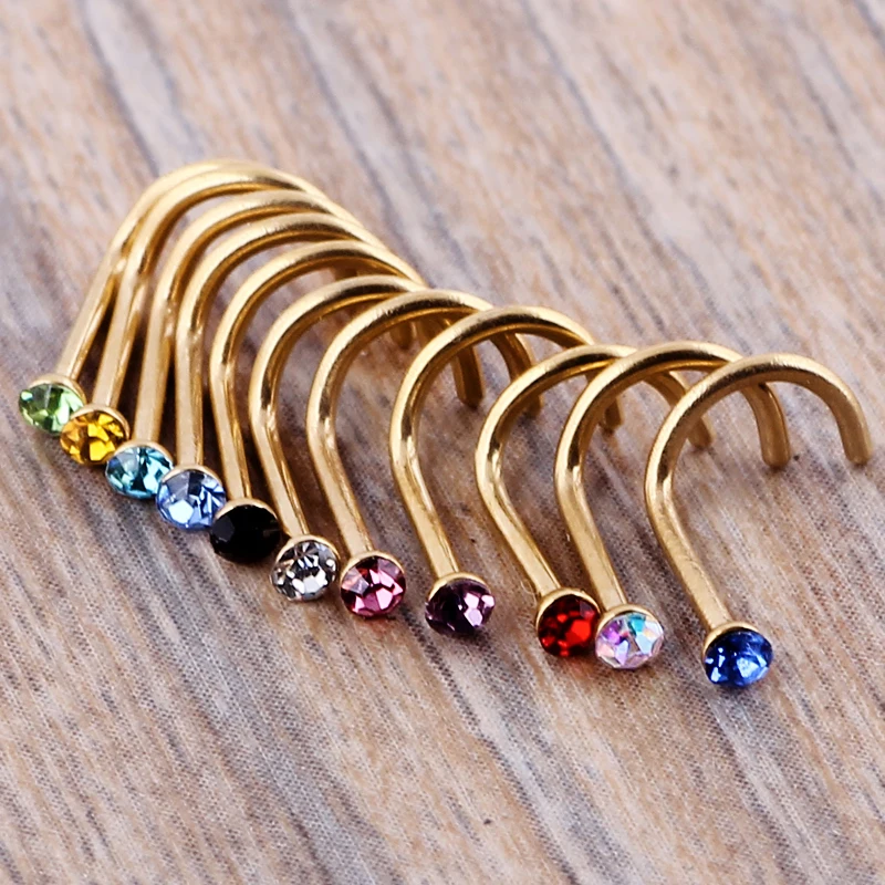 JUNLOWPY Nose Piercing Studs Jewelry 20G Nose Rings Gold Silver Woman Screw Nose Pin Crystal Body Bone Retainer Small Cheap