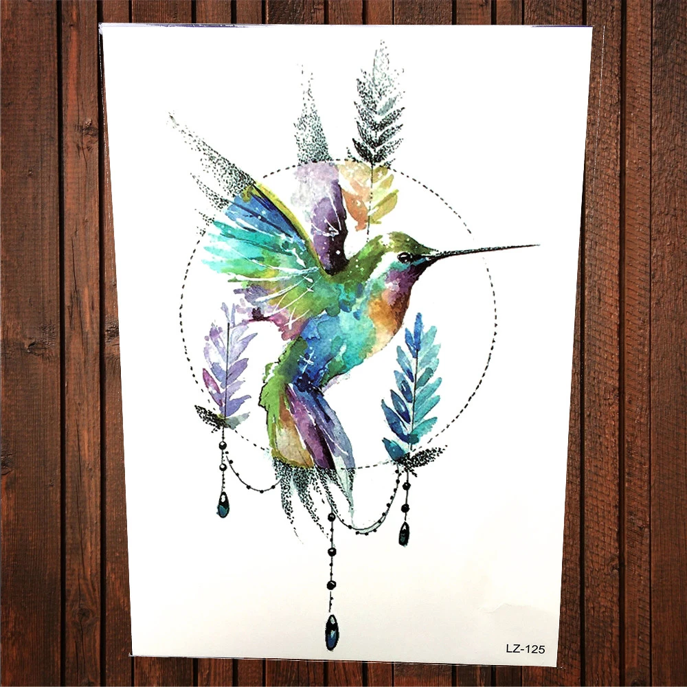 Autocollants De Tatouage Temporaire Pour Femme Et Homme Dessin Aquarelle Motif Colibri Art Corporel Peinture Geometrique Aliexpress