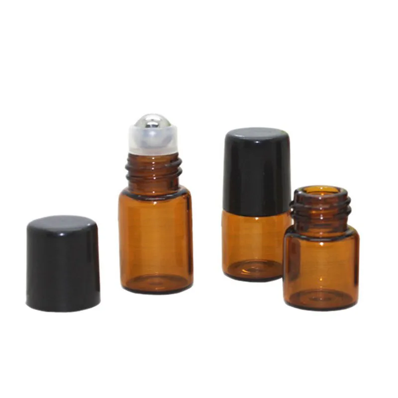 

100Pcs/Lot 1ML 2ML Glass Roll on Bottle with Stainless Steel roller Small Essential Oil Roller-on bottle