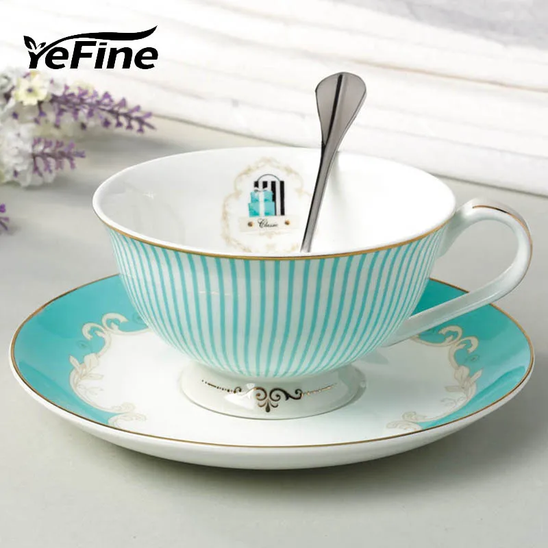 YeFine شاي سيراميك الفناجين وأطباقها مجموعة مصمم العظام الصين فنجان القهوة الخزف فنجان شاي بعد الظهر الأسود مجموعة Coffeeware مجموعة