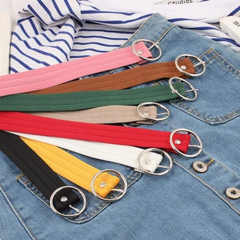 

110cm Long Hollow Out Tail Hole Round Buckle Pin Belt Webbing Canvas Waistband Adjustable Harajuku Women Dress Jeans Decor Belts