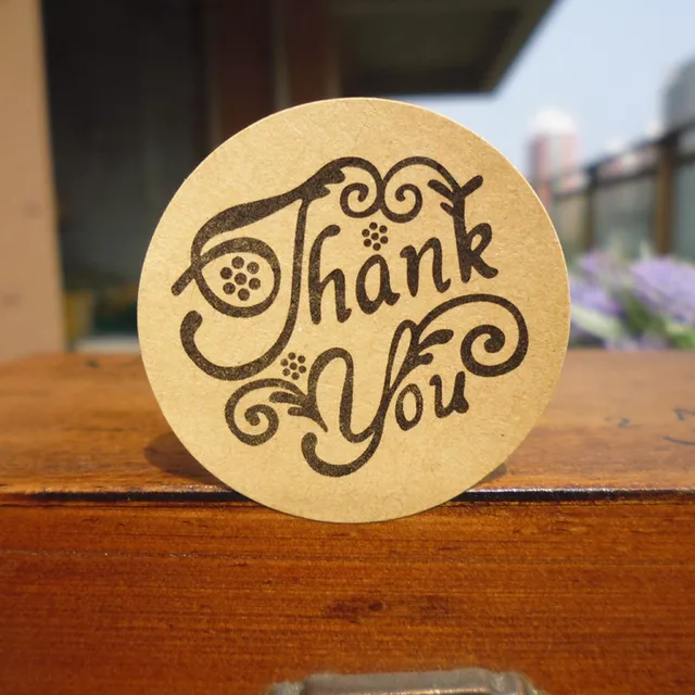 120pcs stamp design thank you words circle handmade cake packaging