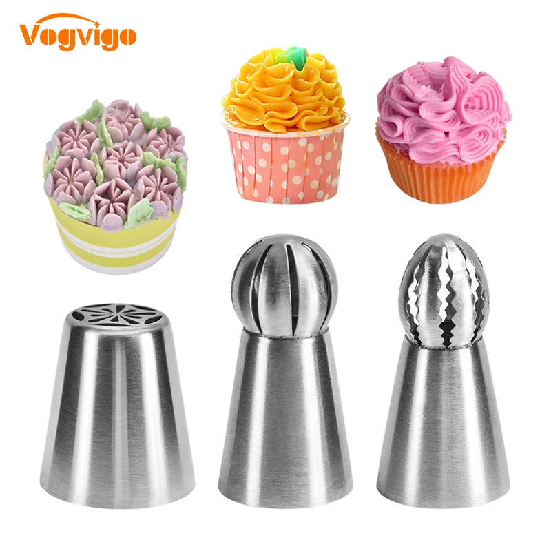 

VOGVIGO 3PCS Cream Nozzles Cake Decorating Tools 304 Stainless Steel DIY Russian Icing Nozzle Pastry Tools Confectionery Nozzles