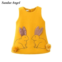 Пломбир ангел платье для девочек принцесса без рукавов милый круглый вырез кролик узор утолщаются хлопок детей Детские платья девочек От 2 до 7 лет