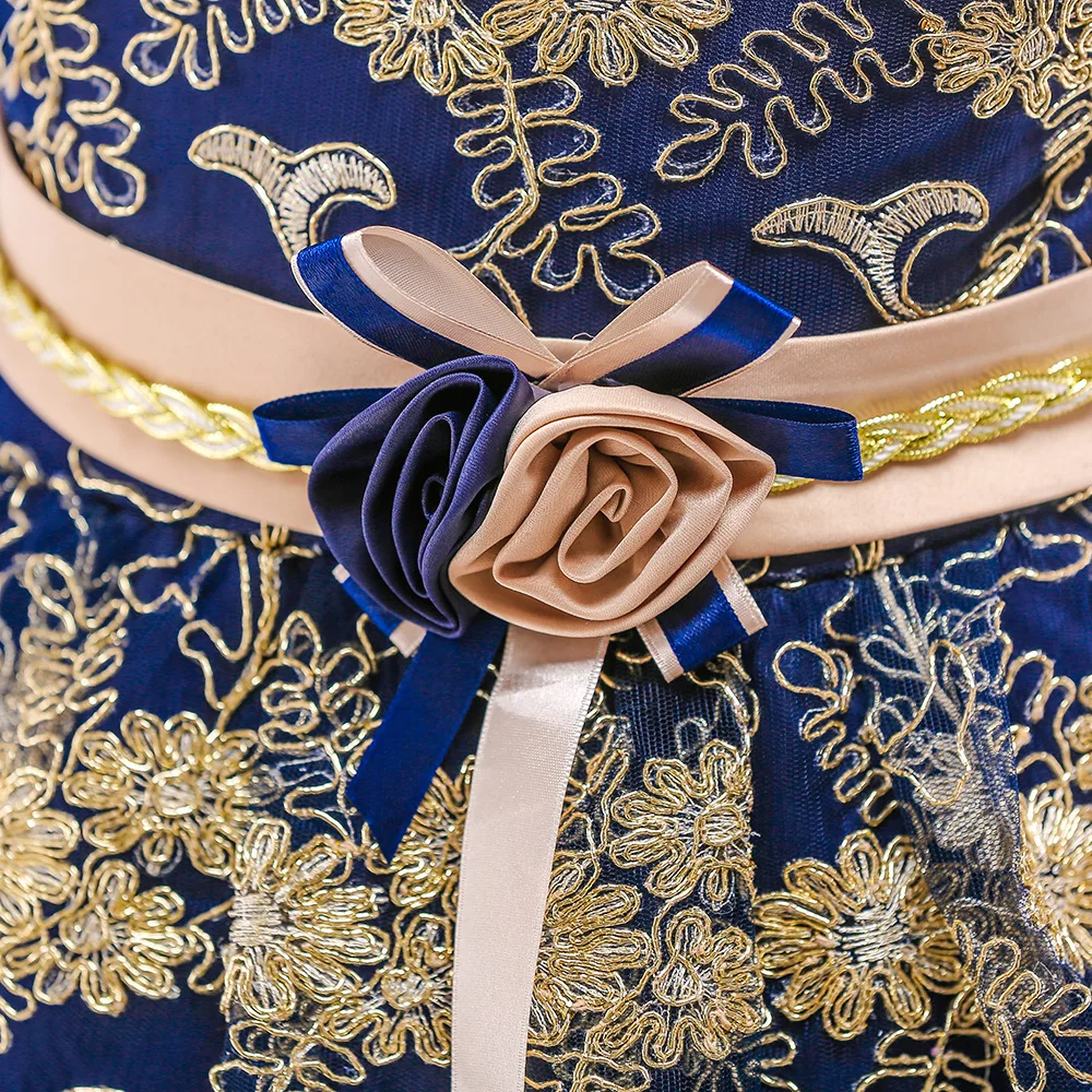 Элегантный высокое качество вышивка цветок шеи Элегантное свадебное платье с бантом горный хрусталь пояса Праздничное платье для девочек