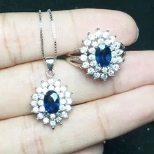 Сапфировый Набор натуральный настоящий сапфир 1 шт кольцо 1 шт кулон 925 серебро 0.6ct* 2шт драгоценный камень# XY18101901