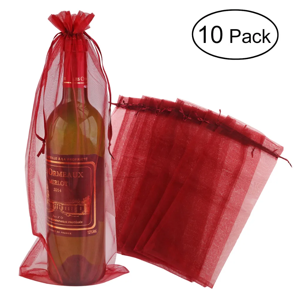 

10pcs Sheer Organza Wine Bottle Cover Wrap Gift Bags Home Wedding Party Decoration Crafts Pack Festive Supplies