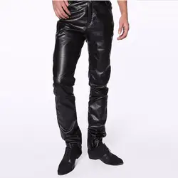 (M-4XL) черный Slim Fit Straight-Leg Мотобрюки Повседневное Большие размеры мотоциклетные Штаны Мотобрюки мужские туфли из искусственной кожи бегунов