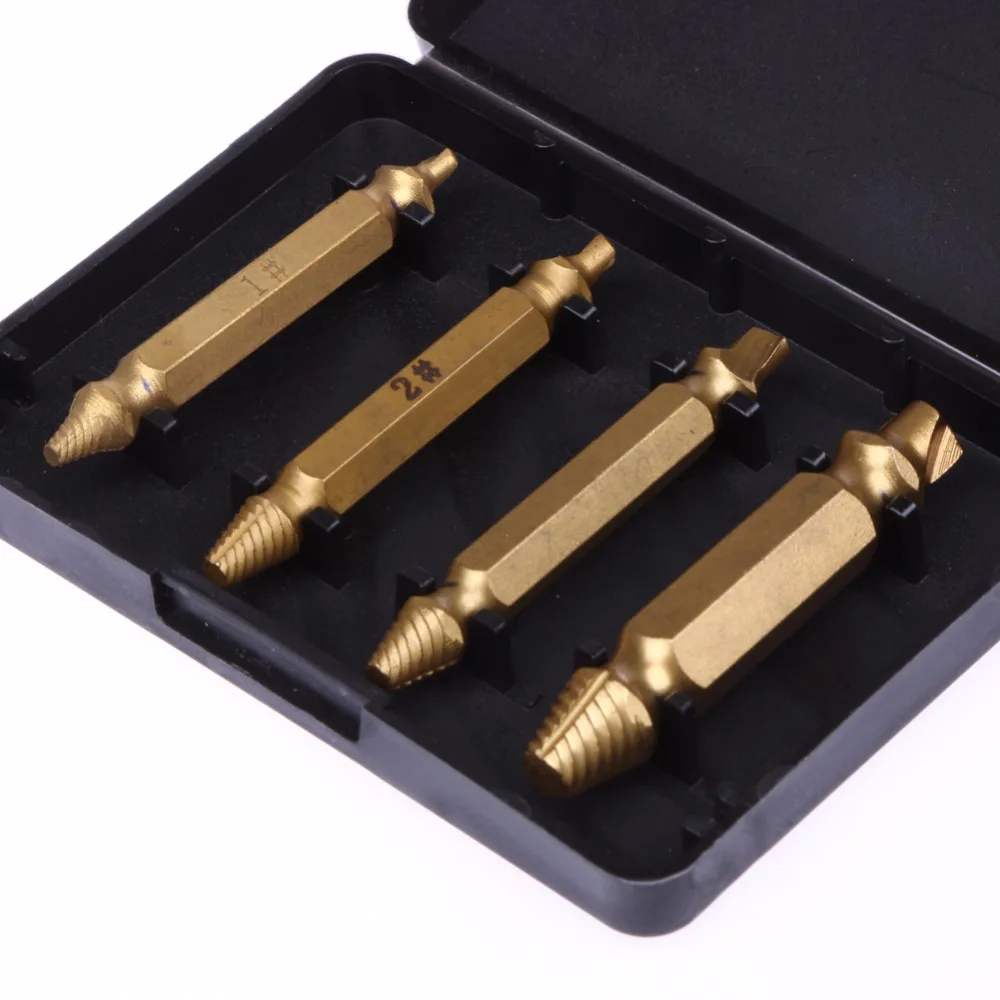 4pcs Double Head Carpentry Screw Extractor Drill Bits Easy Out Guide