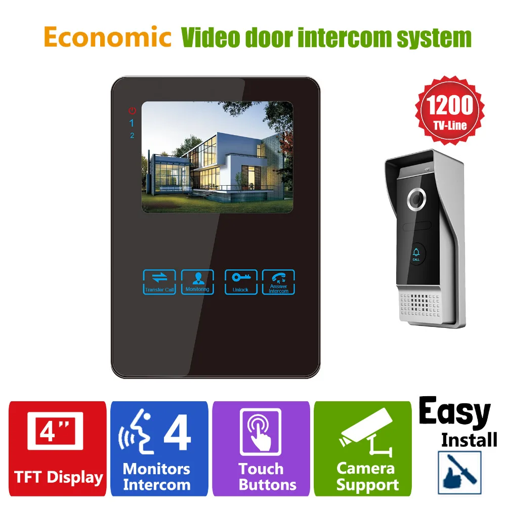 Homefong 4 Inch Monitor LCD Color Video Record Door Phone DoorBell Intercom System Night Vision 1200TVL High Resolution