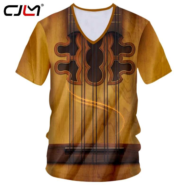 CJLM Gothic Guitar Art Musical Instrument Summer 3D Full Printing Fashion V Neck Tshirt Print Hip Hop Style Tee Casual | Мужская одежда