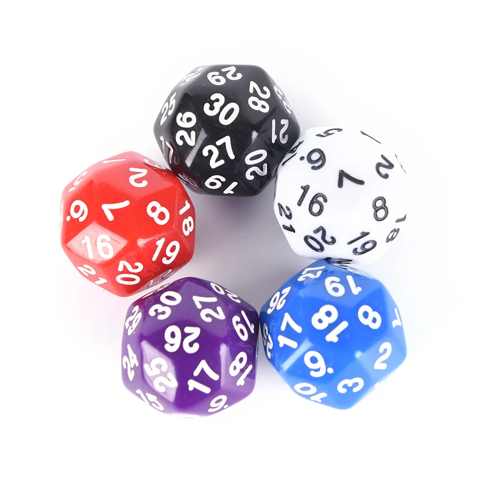 5 Colors 25mm 30 sided Dice High Quality Plastic Cubes Dicein Dice