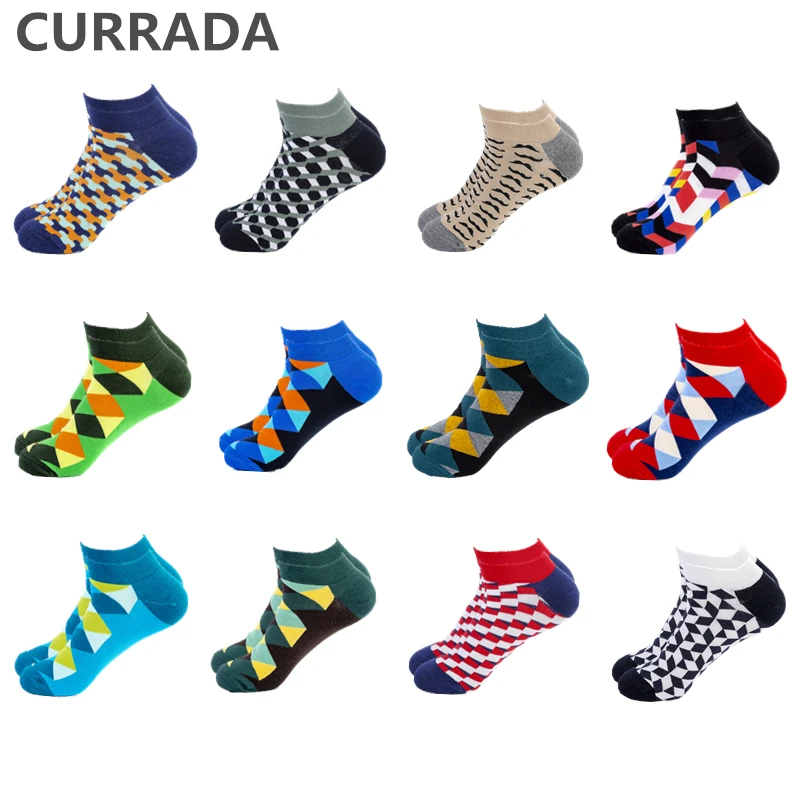 

12 Pairs/Lot Men's Happy Ankle Socks Hip Hop Novelty Creative Casual Summer Boat Socks Combed Cotton Colorful Short Socks man