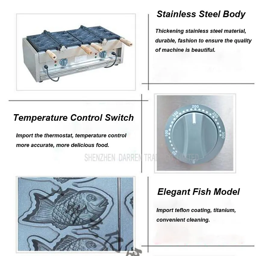 IPC FY-1104A электрическая Рыбная вафельница тайяки вафельница для профессионального использования зерновой рыбы Снэппер горит жареная рыба сконус