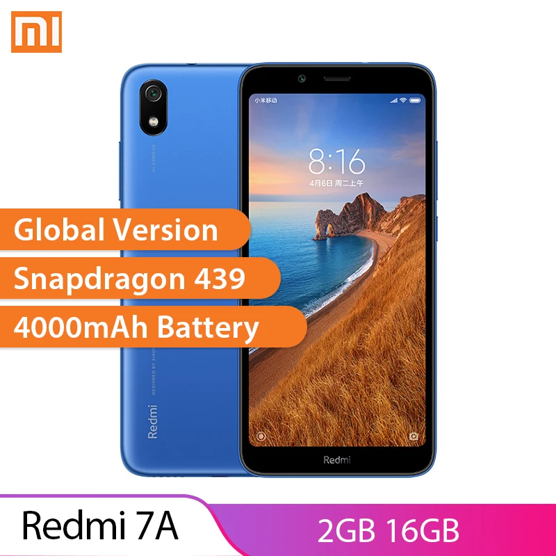 Xiaomi Redmi 7A смартфон с восьмиядерным процессором Snapdragon 439 ОЗУ 2 Гб ПЗУ 16 ГБ 4000 мАч 3