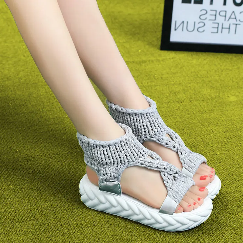 2019 Gladiator Sandals Women Shoes Hand Made Summer Shoes Platform Beach Sandals Slope with Thick Sole Women's Sandals