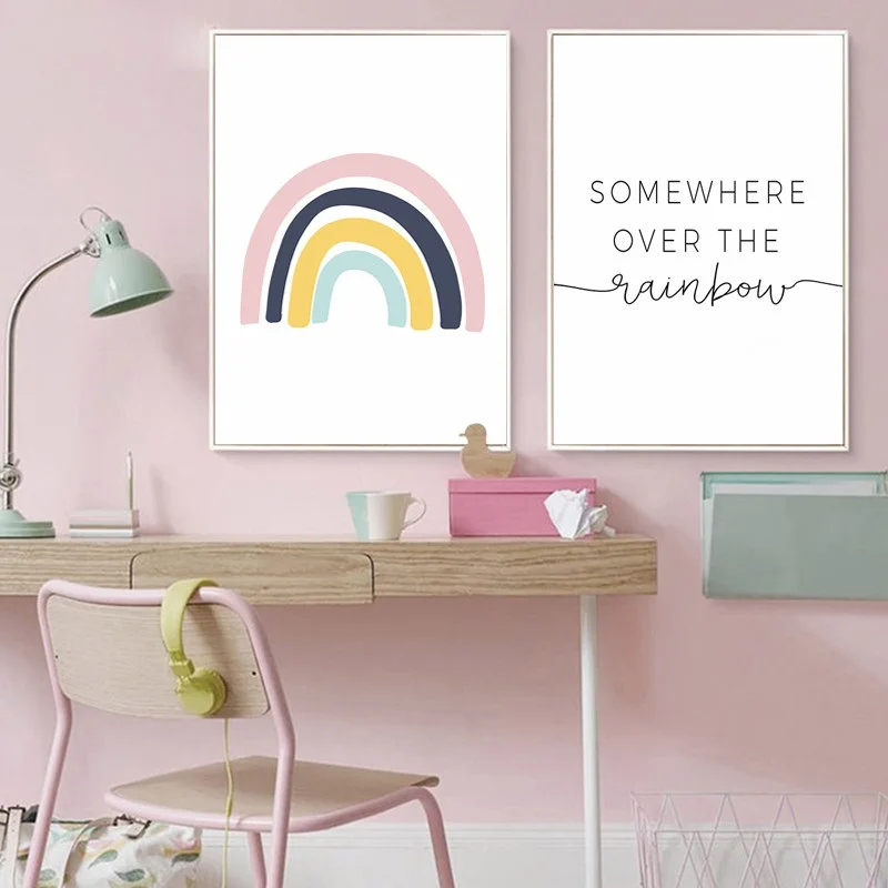 

Watercolor Cute Rainbow Quotes Posters and Prints Canvas Painting For Children Room Decorations Abstract Canvas No Framed