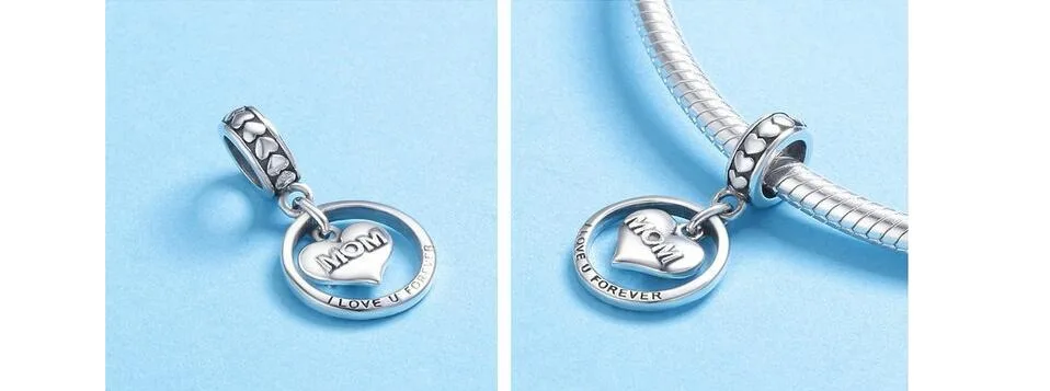 Новые трендовые 925 пробы серебряные подвески в виде сердца i love mom, подходят для женщин, S925 ювелирные изделия, подарки, подарок на день матери