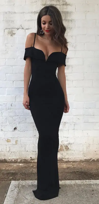 

S-XL Summer Women Vintage Hollow Out Sheath Sleeveless Black Solid Spaghetti Strap Empire Slash Neck Dress