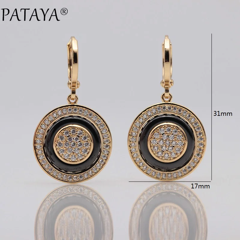 PATAYA New Round Micro Wax Inlay Natural Zircon Black Ceramic Long Dangle Earrings 585 Rose Gold Women Wedding Fine Cute Jewelry - Image 6