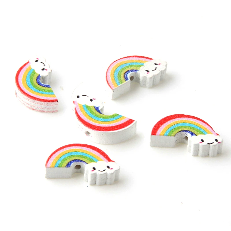 50pcs Rainbow White Clouds Wood Beads Spacer Beads Handmade DIY Craft Accessories Jewelry Making Scrapbooking Wedding Decoration