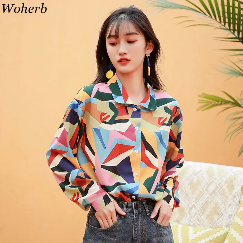 Woherb Винтаж Блузка с длинными рукавами для женщин Лето 2019 г. топы корректирующие