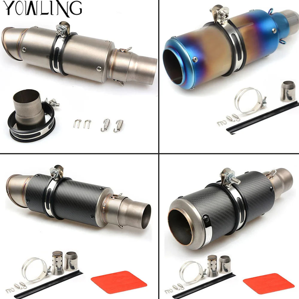 YOWLING 51mm 61mm Motorcycle Exhaust Pipe Muffler Inlet Moto SC Escape Exhaust Muffler Carbon Fiber Exhaust Pipe With Sticker