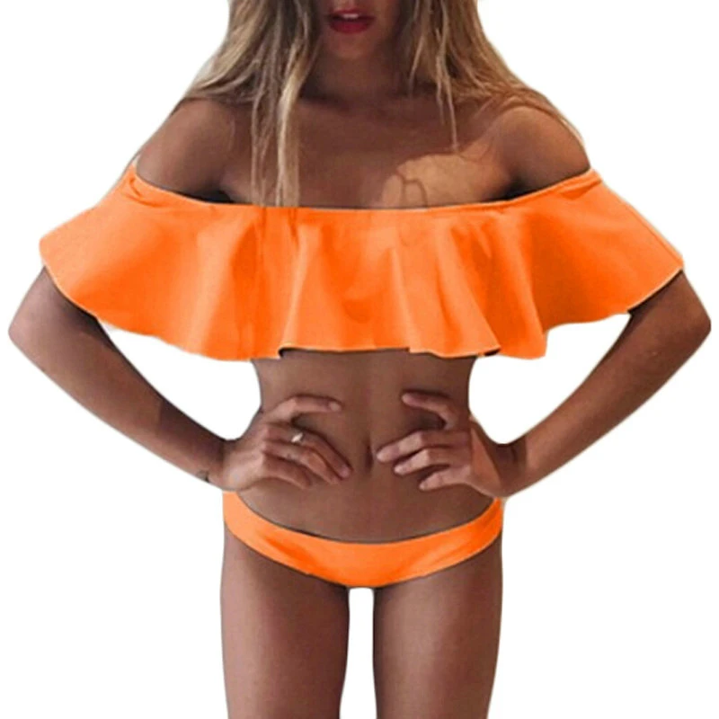 

Summer Ruffle Bikinis Set Push Up Swimwear Women Sexy 2018 Low Waist Bottom Swimsuit of large sizes Beach Bathing Suits Orange