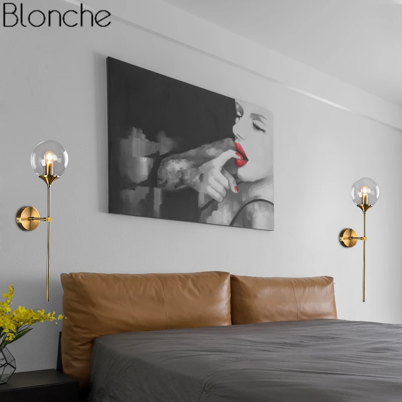 Lâmpada de Parede de Vidro Luminárias para Home Adesivos de Parede do Banheiro Ouro Moderna Levou Decor Quarto Espelho Luzes Nordic Luminária Interior E14 3 do banheiro luzes nordic luminária interior e14