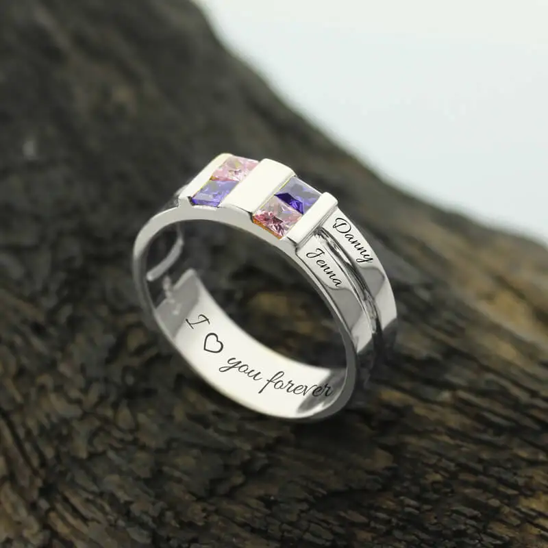 Заказное мужское кольцо с камнем рождения, серебряное кольцо с четырьмя каменными рифлеными камнями, мужское кольцо, семейное кольцо для отца