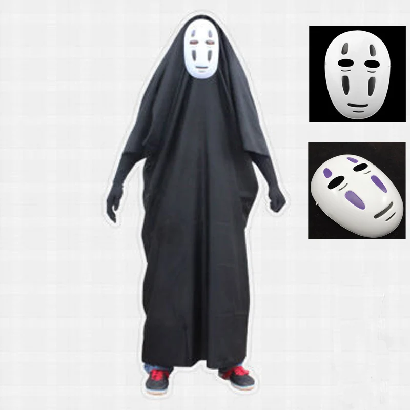 

Anime Movie Spirited Away No Face Man Cosplay Costume Kids Adult Full Set Halloween Costume Robe Gloves Black/Purple Mask C079