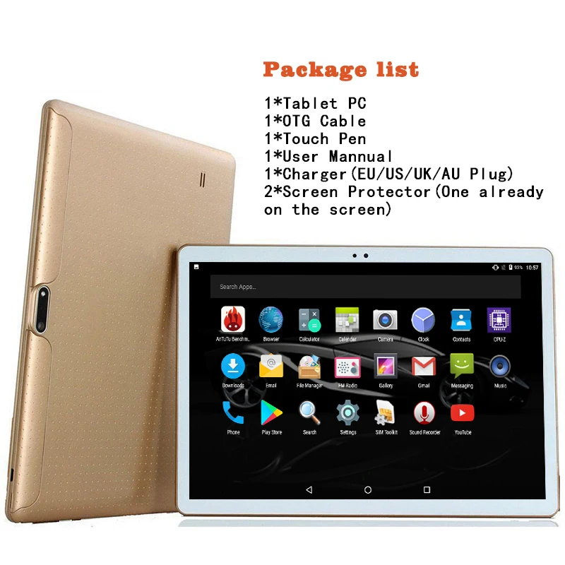 

Android 7.0 OS 3G Phone Call 10 Inch Tablet PC New Google Octa Core 4GB RAM 32GB/64GB ROM WiFi 1280*800 IPS FM Tablets Pc+Gifts