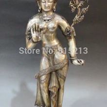 Bi001133 2" Тибет Непал Буддизм Чистого Серебра Драгоценный Камень Зеленая Тара Кван-инь Статуя Будды