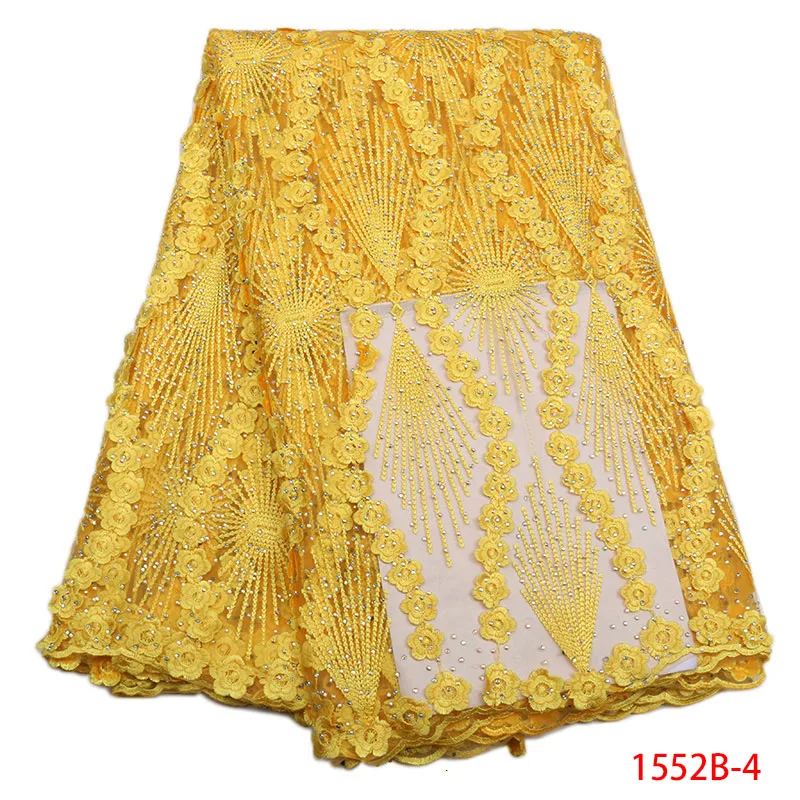 

African Design Net Lace Fabric With 3D Applique Style 3D Flower In Yellow Nigerian Indian Wedding Mesh Material QF1552B-4