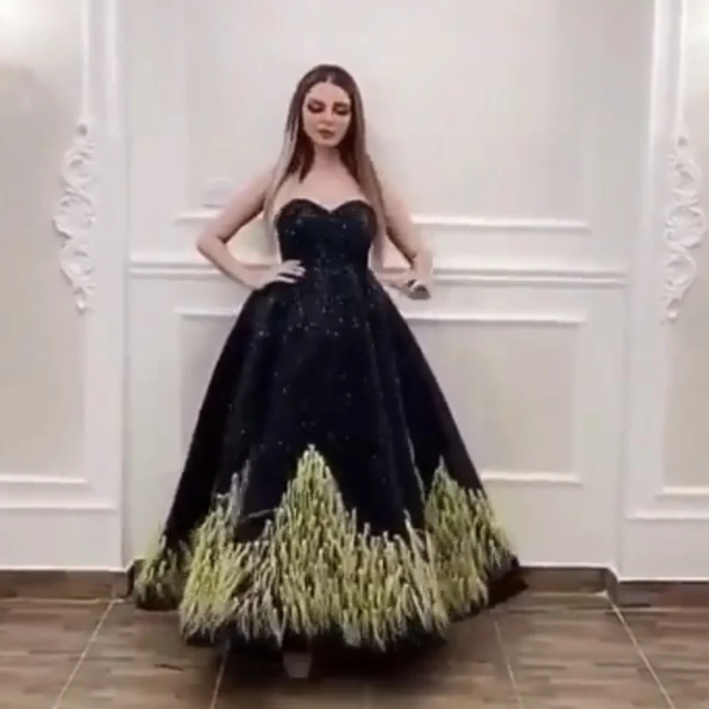 Черные вечерние платья robe de soiree 2019 Милая Блестящие Блестки Перо вечерние платья с открытой спиной Выпускные платья