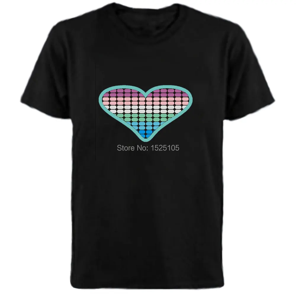 

Pink color heart shape el equalizer t shirt with sound active 4pcs AAA battery inverter free shipping