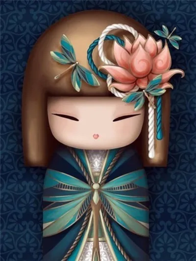 Алмазная живопись HUACAN, полностью квадратная японская кукла, алмазная вышивка, рукоделие, картина с мультяшным рисунком, стразы, мозаика - Цвет: FV1797
