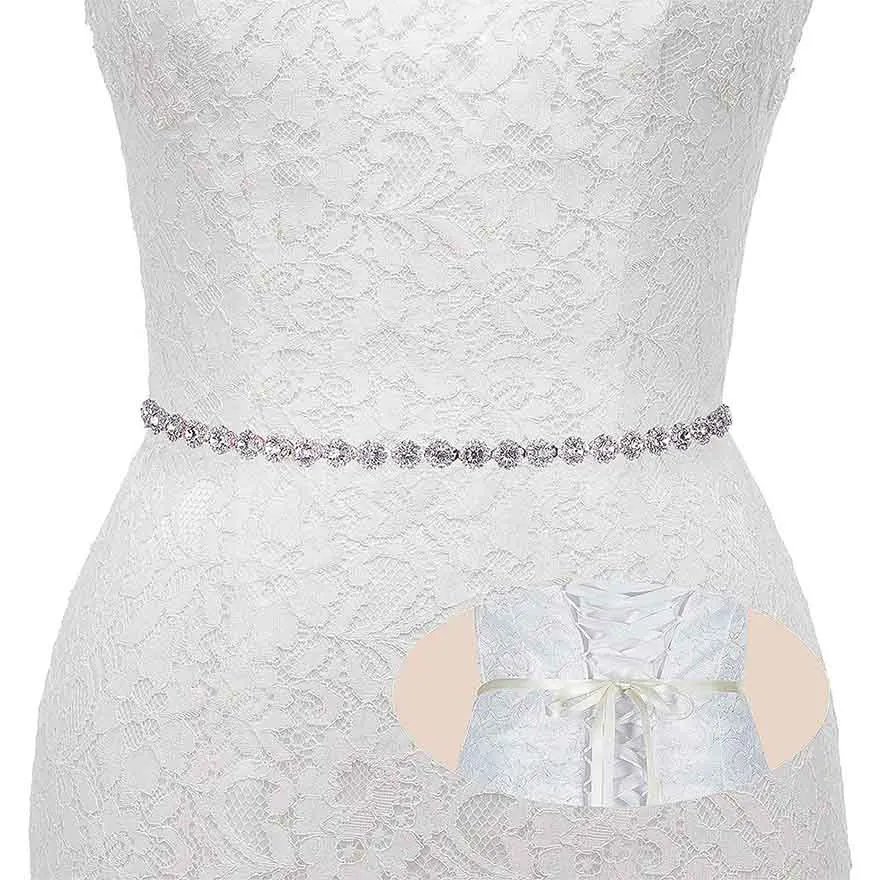 MOLANS полые бриллианты Цветочные банты пояса ювелирные изделия для элегантных женщин Необычные блестящие сплав свадебное платье широкие пояса аксессуары - Цвет: Слоновая кость
