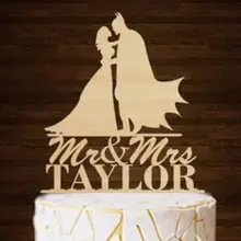 Пользовательские деревянные Свадебные фигурка для украшения торта пара Mr& Mrs персонализировать Бэтмен и женщина силуэт фамилия вечерние украшения