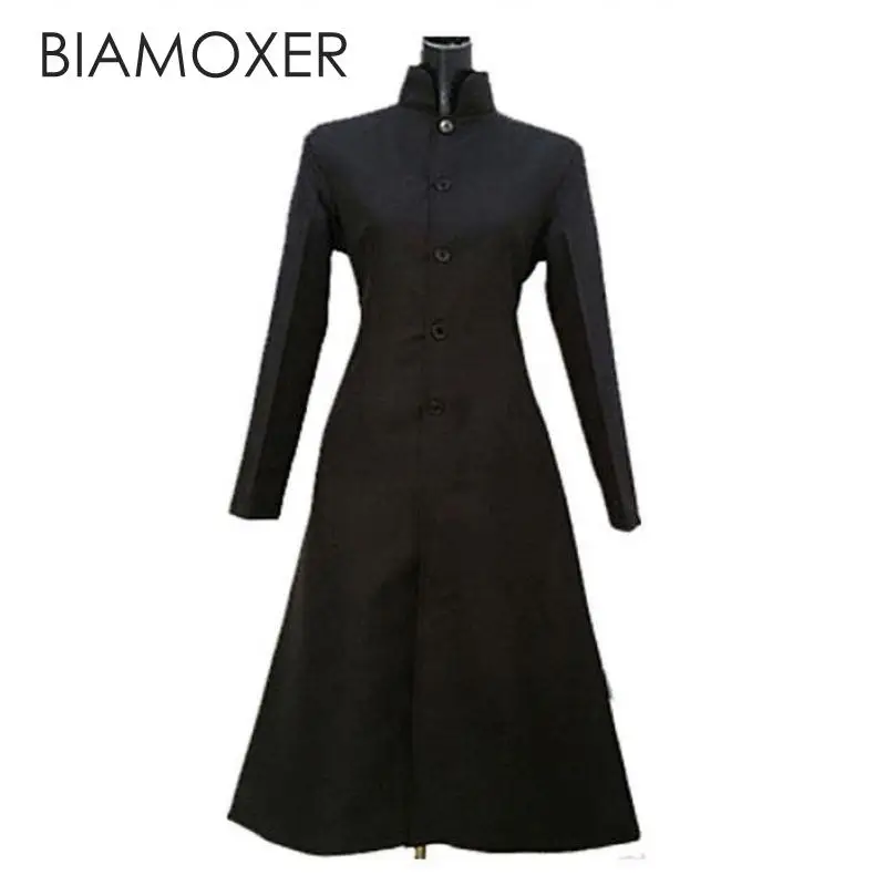 Черное пальто Biamoxer из фильма Матрица Нео Тренч косплей костюм для мужчин и женщин пальто s-xxxl