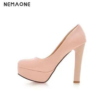 

NEMAONE Women Spring Platform Pumps 2017 Sexy Lady's Wedding Shoes Heel Slip-on Shallow Official Heels Top Soft Flock High Heels